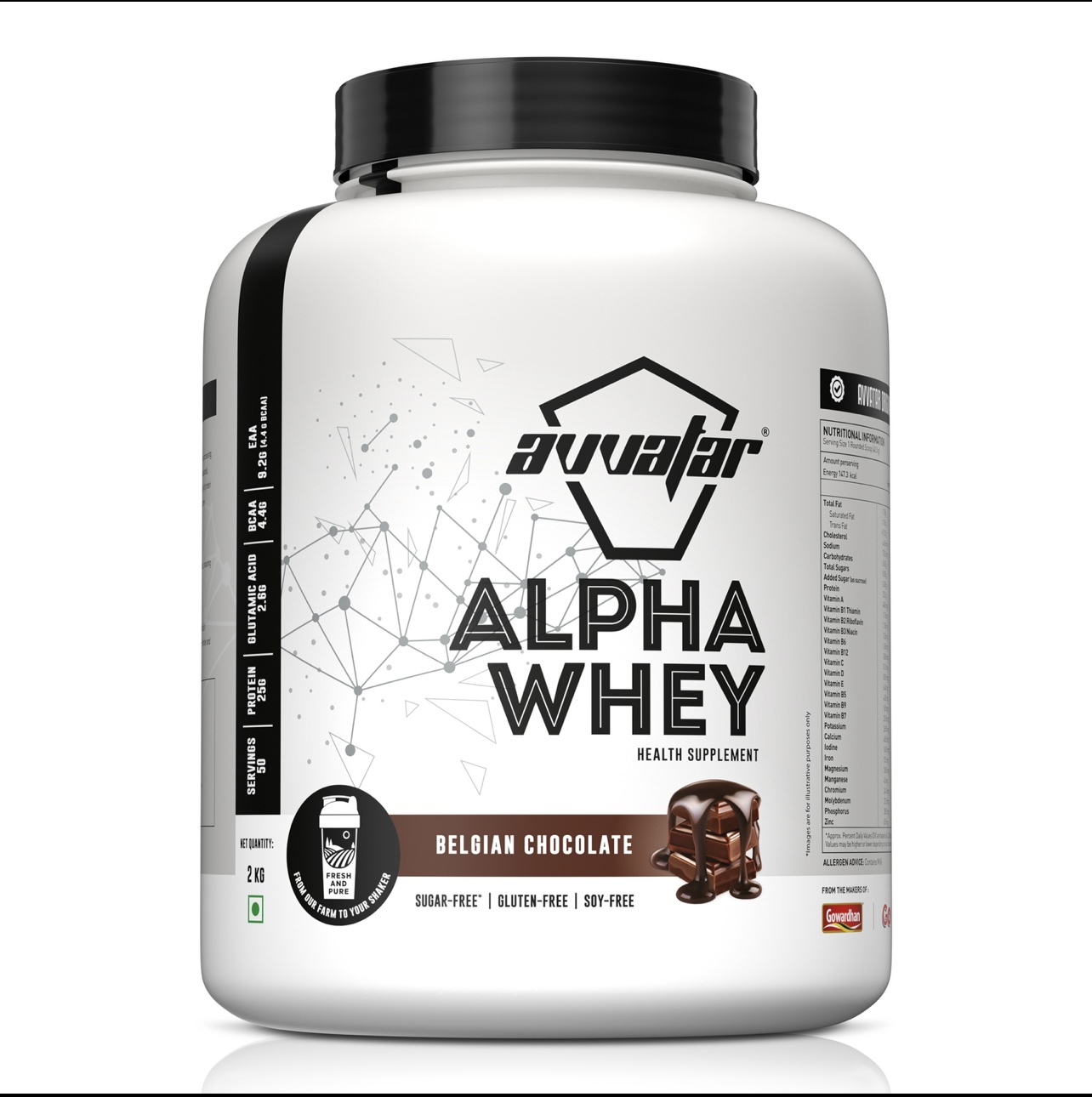Avvatar Alpha Whey 2kg | Belgian Chocolate | 50 Servings | 25g Protein
