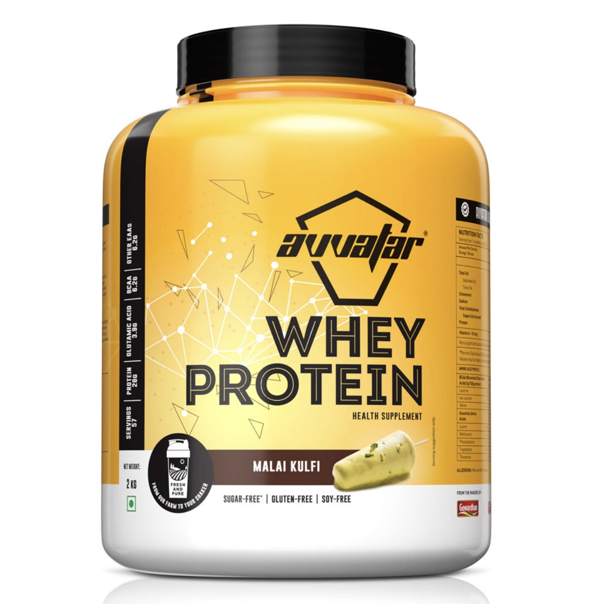 Avvatar Whey Protein 2kg | 57 Servings | 28g Protein | Sugar free | Gluten free | Soy free