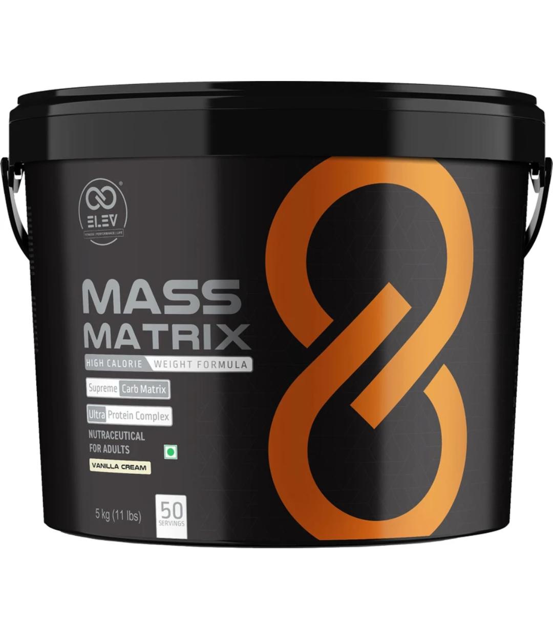 Elev Mass Matrix Mass Gainer Powder 5kg | Whey & Pea Protein | 50 Servings | Free Gift Inside
