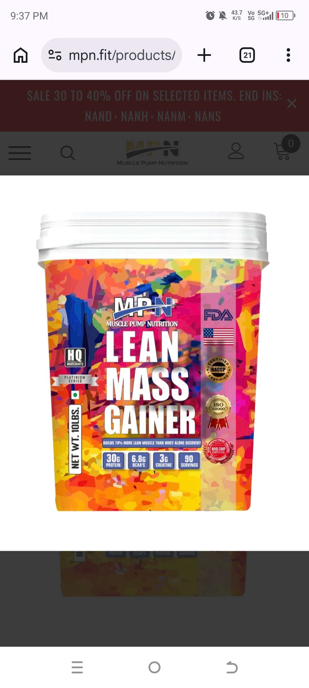 Mpn lean mass gainer 10lbs|90 servings|30g protein 3g creatine