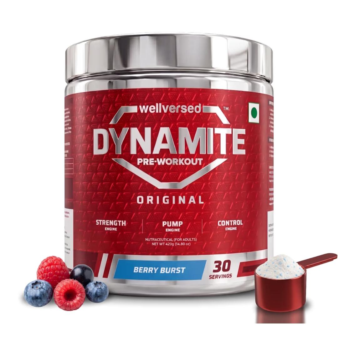 Dynamite Pre-Workout (420g, 30 Servings) | Berry Burst  Pre-Workout For Men & Women | 200mg Caffeine | 6500mg Citrulline Complex | 1000mg Creatine