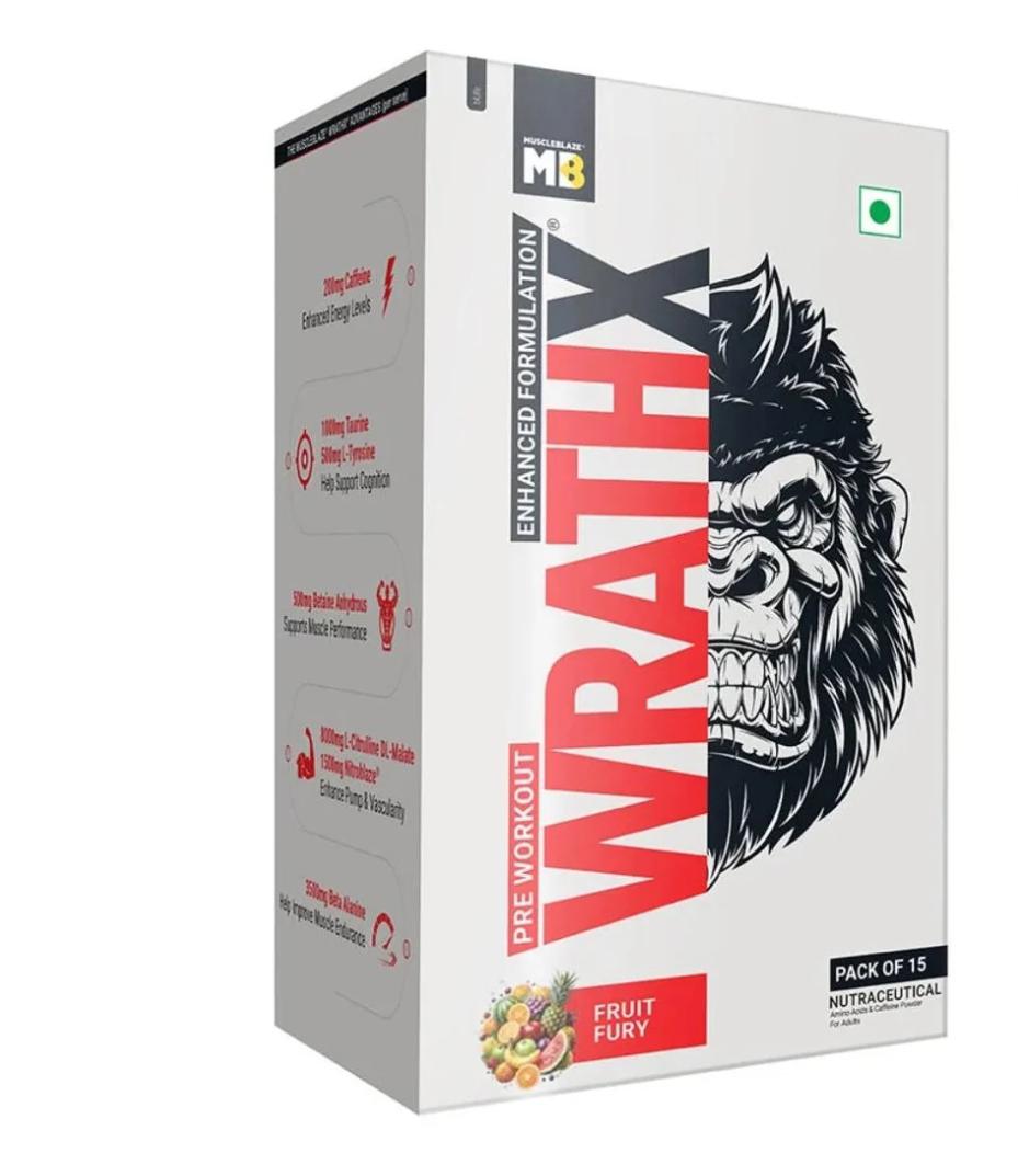 MuscleBlaze WrathX Pre-Workout Powder 270g | 15 Servings (Pack of 15)