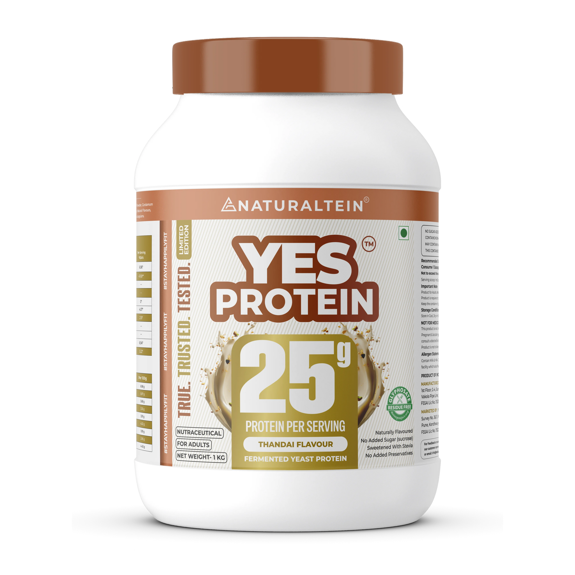 Naturaltein YES Protein 1kg | Fermented Yeast Vegan Protein Powder |Pista Kulfi Flavour| 25 g Protein | No Added Sugar | Naturally Sweetened | Digestive Enzymes | Heavy Metal Tested | 28 Servings
