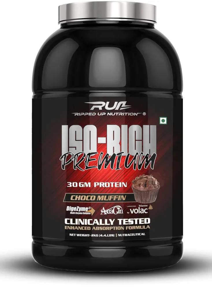 Ripped Up Nutrition ISO-Rich Premium | 100% Isolate with added AstraGin® | 30g Protein | Fast amino acid absorption | Zero Bloating (2kg (4.4LBS), Choco Muffin)