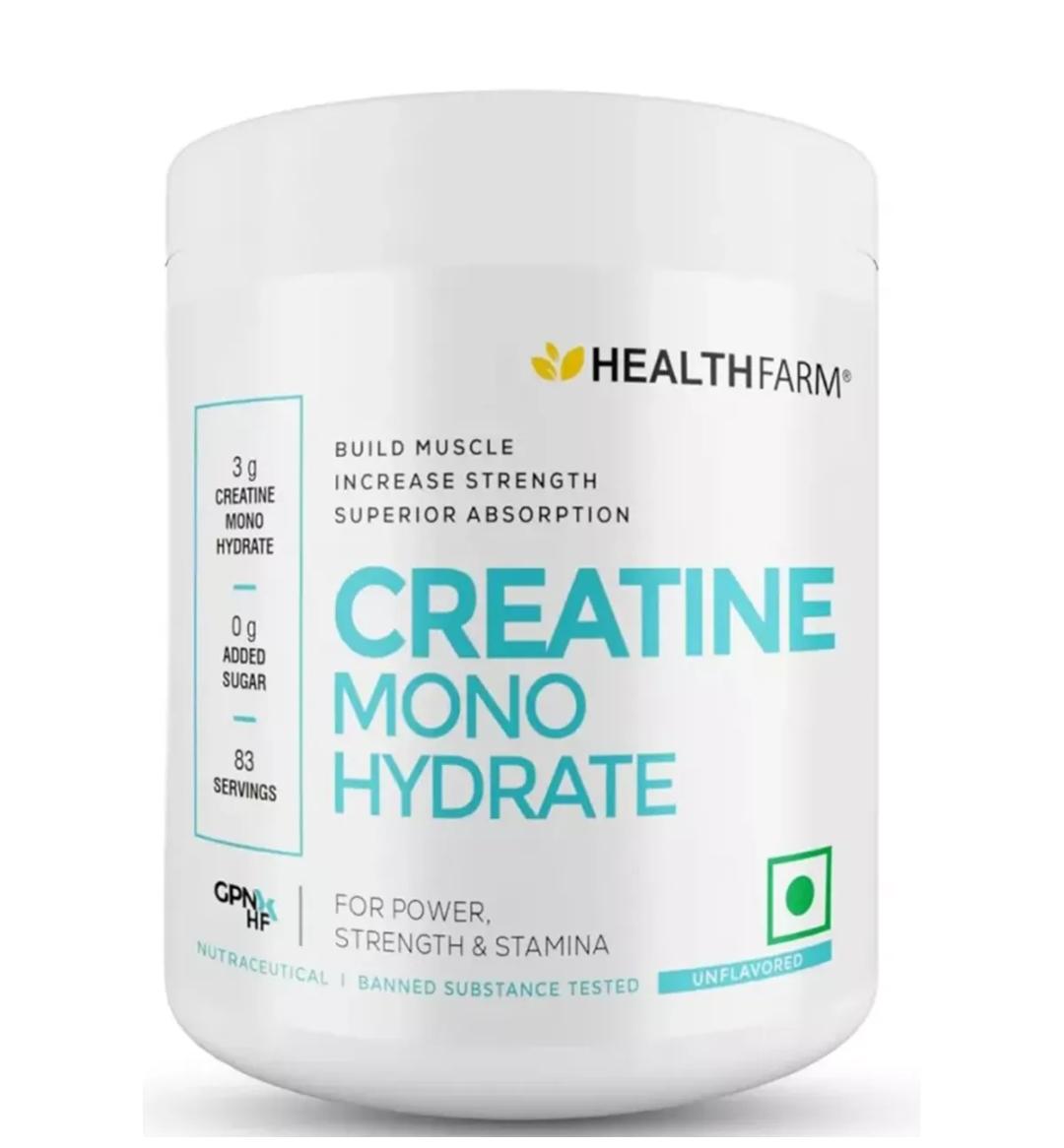 Healthfarm Creatine Monohydrate Powder Unflavored (250g) Supplement to gain muscle, strength and overall fitness