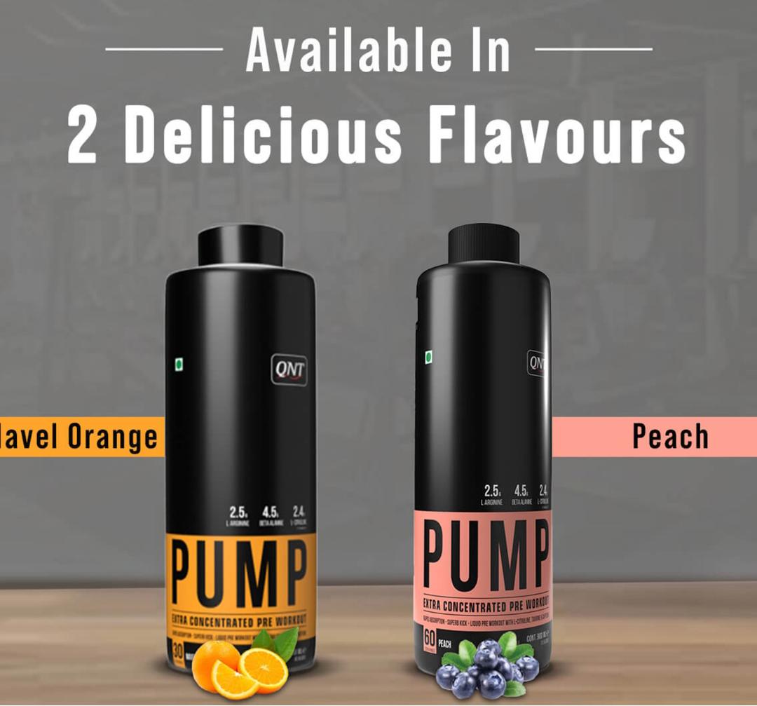 QNT PUMP Explosive Liquid Pre-Workout | Orange Flavor, 900 ML | 60 Servings | Pre Workout drink for men & women