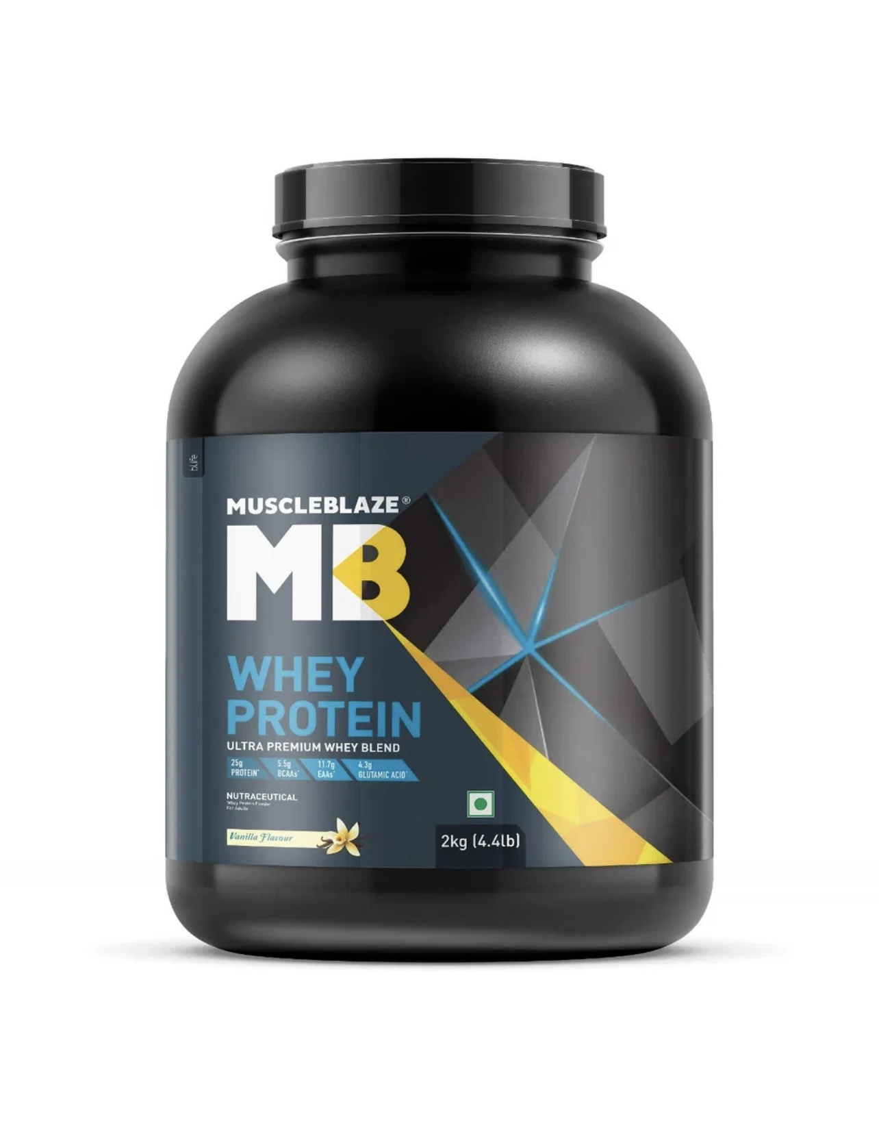 MuscleBlaze 100 Whey Protein, Ultra Premium Blend with Whey Protein Concentrate & Whey Protein Isolate, 25 g Protein per Scoop (Vanilla, 2 kg / 4.4 lb)