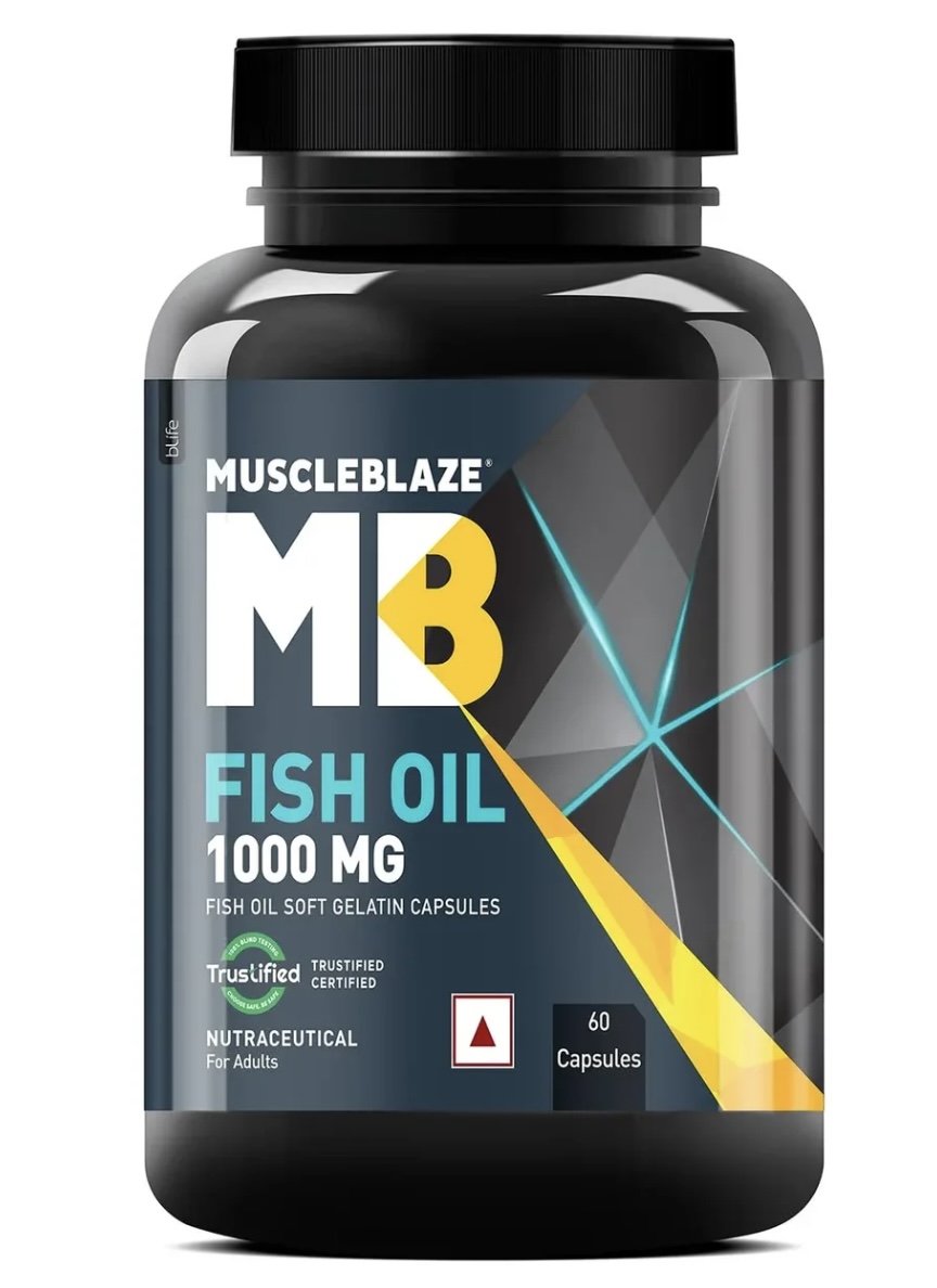 MuscleBlaze Omega 3 Fish Oil, 1000 mg (180 mg EPA and 120 mg DHA) - 60 Servings
